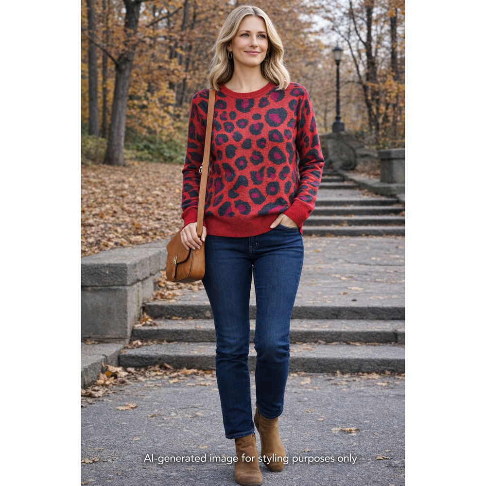 Kinross Cashmere Leopard Print Sweater Women’s L 100% Cashmere